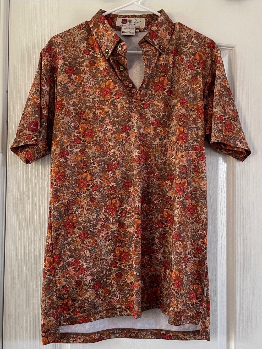 Iliac Men's Brown Floral Short Sleeve Golf Polo